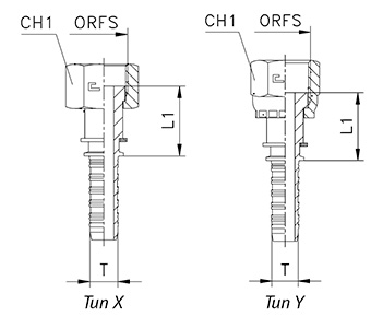 Схема прямого фитинга ORFS - 0 градусов